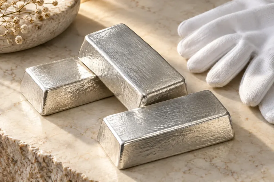Silver bullion on limestone